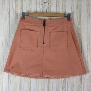 Madewell Mini Skirt Denim Sz 2 Raw Hem Peach Coral Pink